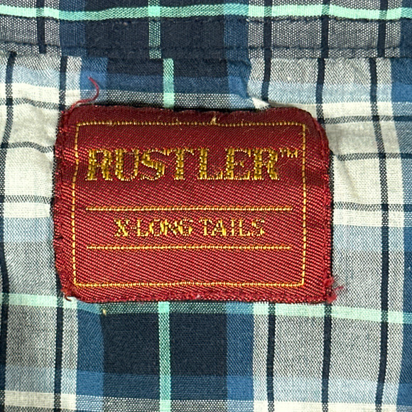 Vintage Rustler Western Shirt Adult EXTRA LARGE Green Blue Plaid Cowboy 90s - Picture 4 of 9